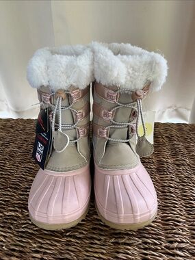Khombu Pink & Taupe Girls Faux-Fur Snow Boot